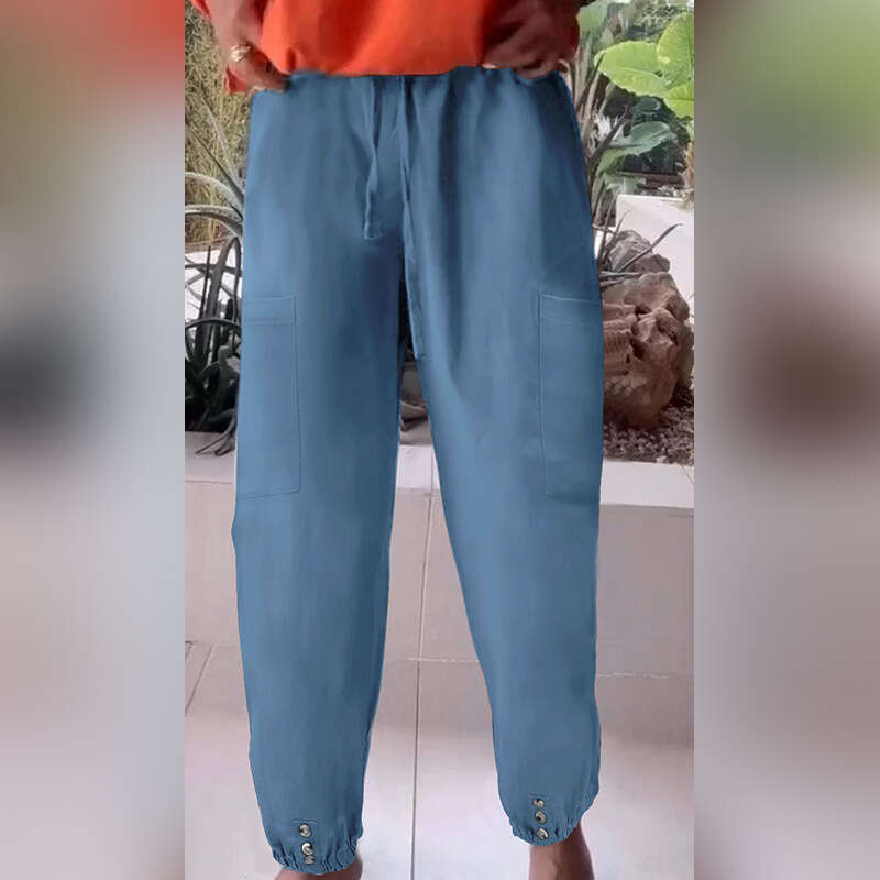 2024 New Loose Fit High Waisted Cropped with Wide Legs and Mid Waist Micro Elastic Womens Pants Nine Points Waterproof Trousers Man Jeans for Pregnant