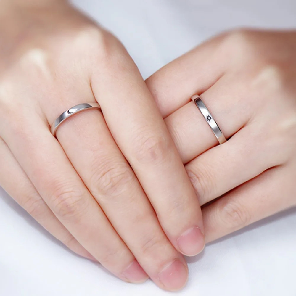 Monkton 925 Sterling Silver Couple Ring for Women Men Classic Sun Moon promise Ring Anniversary Gift for Girlfriend with Box 240905