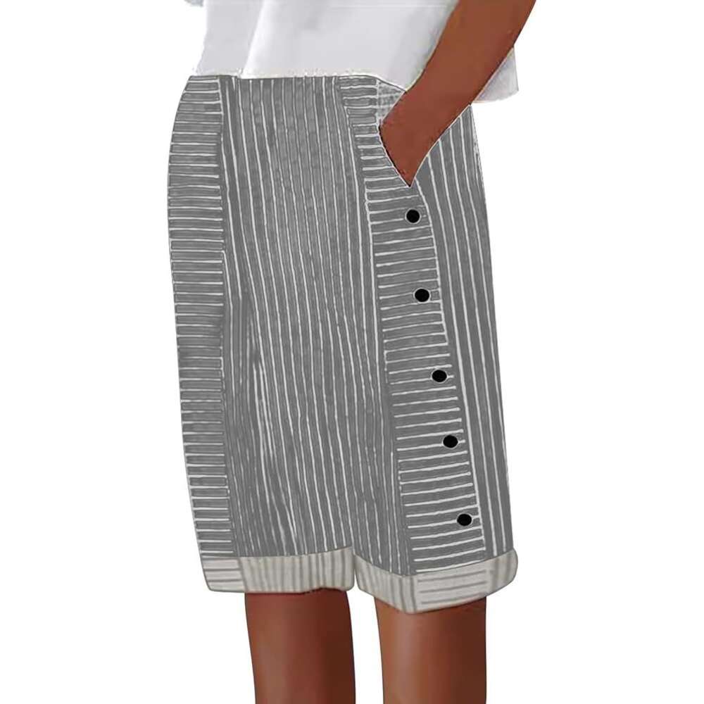 Loose 0versize Pants 2024 New Womens Striped Casual Shorts Simplicity Slimming Large Size College Style Nine Points Jeans for Pregnant Women Gold Velv