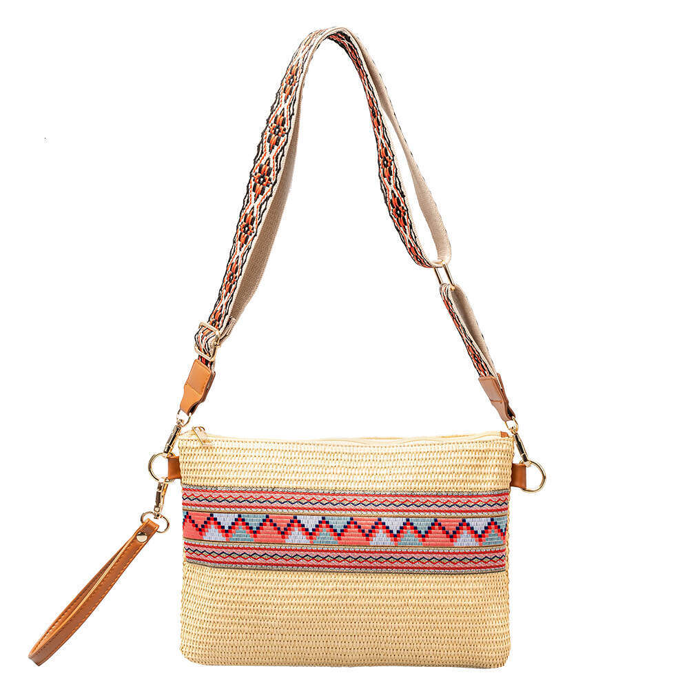 Handheld Grass Woven Bag Women Handbag Clutch Weaving Wallet Removable Wide Shoulder Strap Zipper Open High Quality
