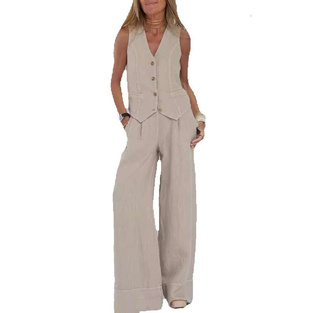 2024 New Fashion Vest Pants Splicing Cotton and Hemp Casual Set