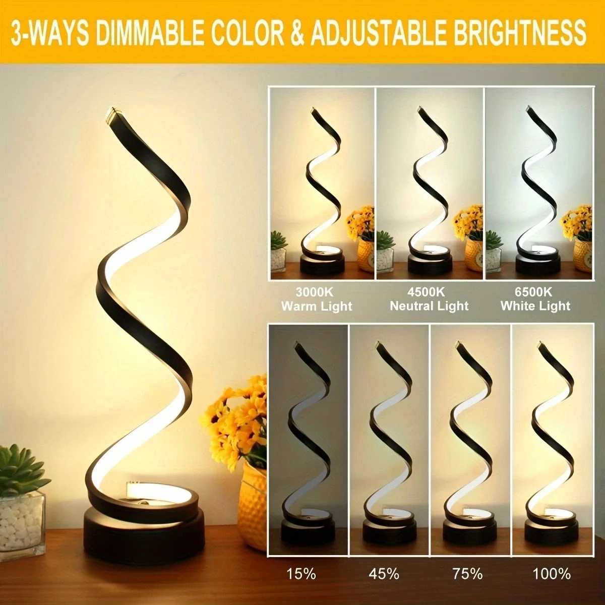 Table Lamp for Bedroom - Bedside Lamps for Nightstand Modern Spiral Dimmable LED Table Lamp for Living Room Bedroom OfficeM240731