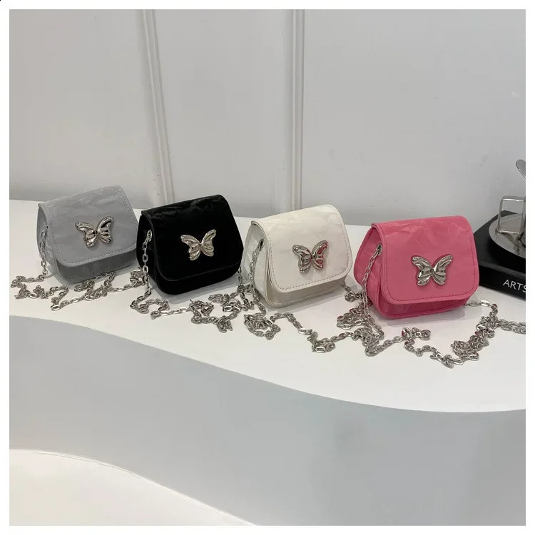 Metal Butterfly Womens Mini Shoulder Bag Fashion Chain Small Cross Body PU Leather Dinner Party Clutch Wallet 240805