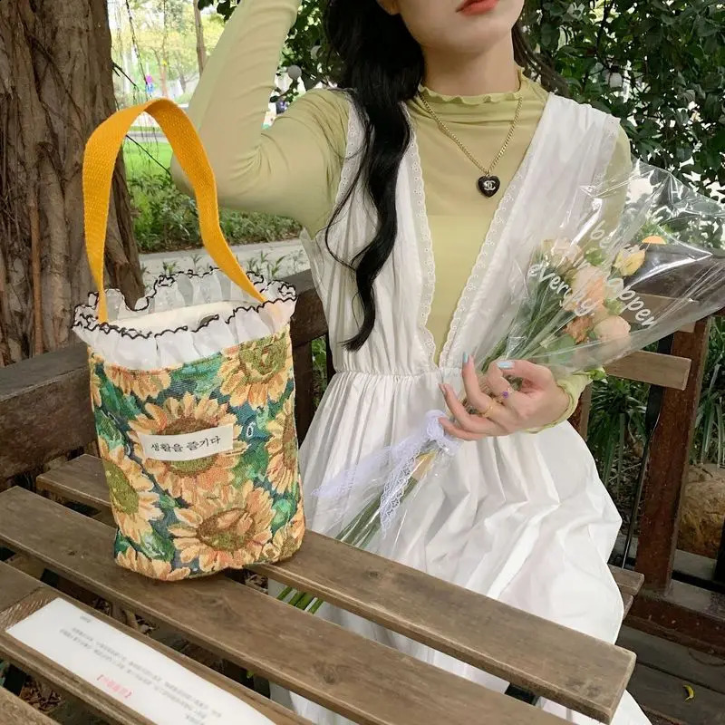 Fashion Small HandBags Women Mini Portable Canvas Dot Barrel Shaped Bag For Girls Casual Ladies Cosmetic Storage Hasp Pouch 240802