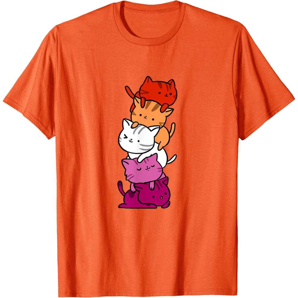 T shirt Mens Kawaii Cat Pile Orange Pink Lesbian Pride T-Shirt shirts tshirt graphic tee Casual tops summer clothes Short sleeve Free shipping