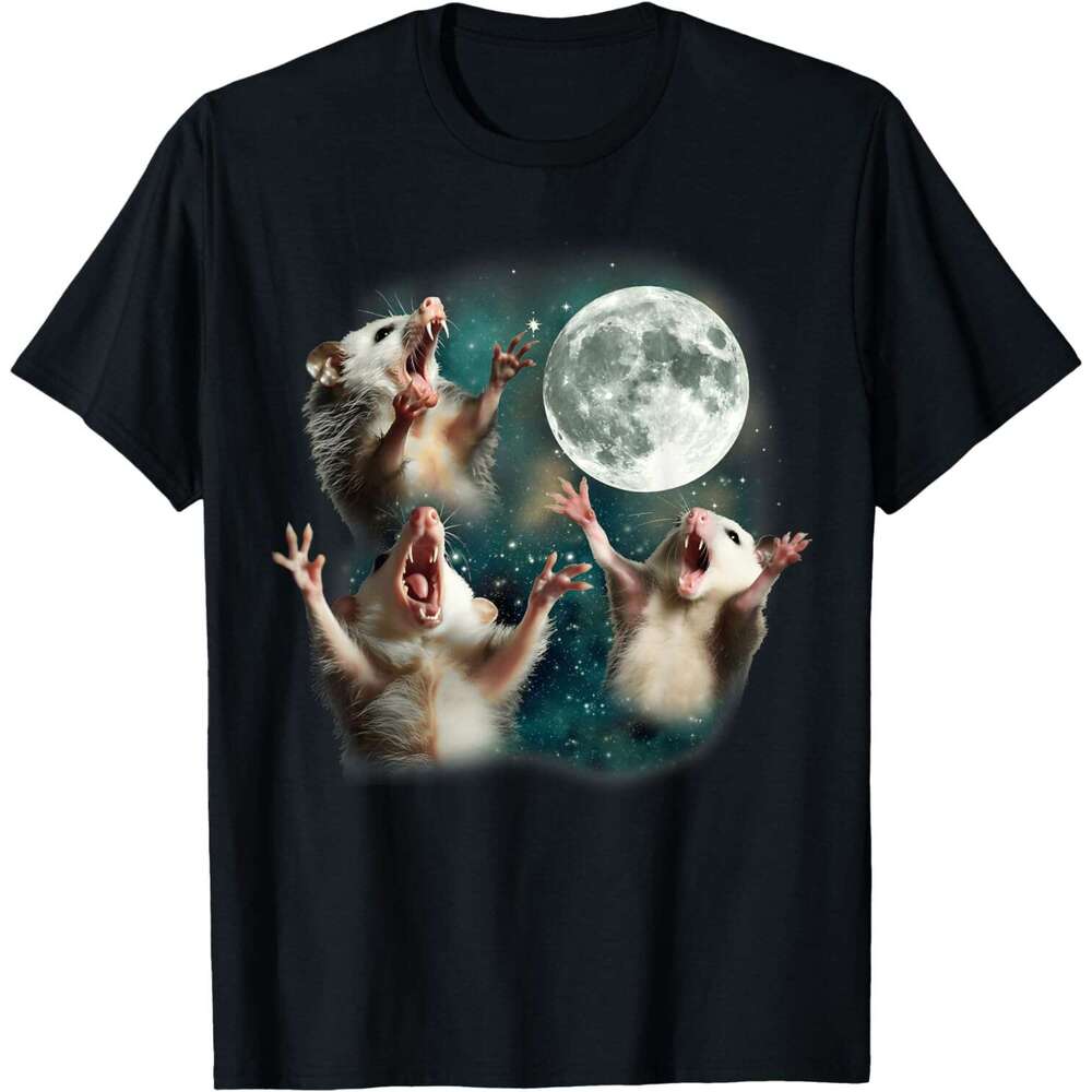 T shirt Mens Three Possum Moon 3 Opossum Funny Weird Cursed Meme T-Shirt shirts tshirt graphic tee Casual tops summer clothes Short sleeve Free shippi