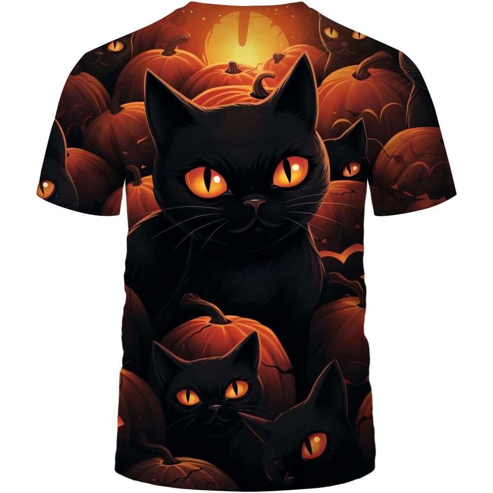 T shirt Mens Ghosts Pumpkins Black Cat T-Shirt Halloween Graphic Short Sleeve Shirt shirts tshirt graphic tee Casual tops summer clothes Short sleeve 