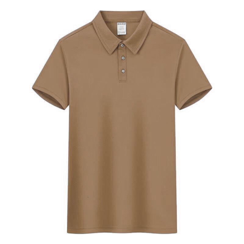 Summer solid color short sleeved mesh POLO shirt with casual loose button up collar for men's fashion