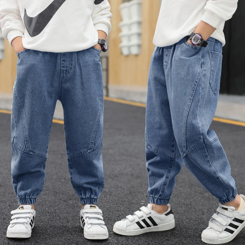 Childrens Clothing Casual Jeans For Boy Pants Denim Cotton Autumn Winter Elastic Waist Jeans Kids Casual Pants 4 6 8 10 12 Year 240729