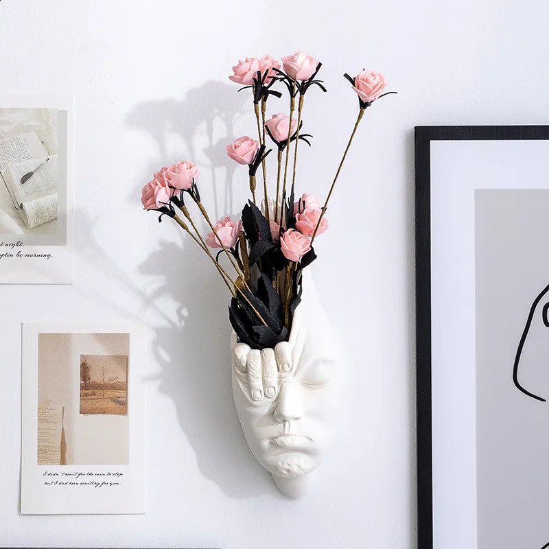 Abstract Wall Hanging Resin Statue Creative Human Face Expression Sculpture Wall Flowerpot Art Craft Ornament Home Decor 240805