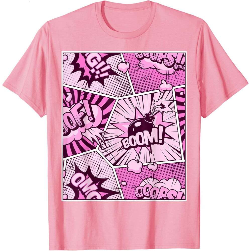 T shirt Mens Comic Book Pink Color Graphic T-Shirt shirts tshirt graphic tee Casual tops summer clothes Short sleeve Free shipping