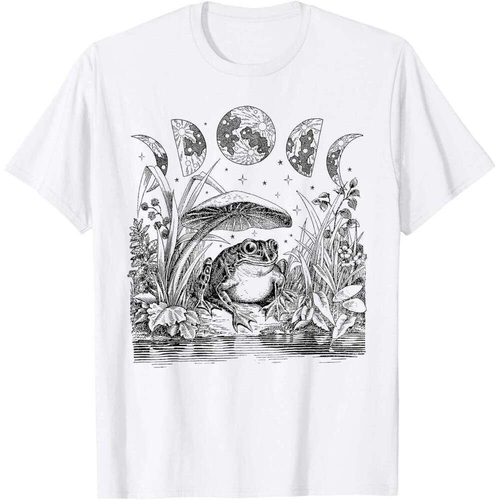 T shirt Mens Cute Cottagecore Aesthetic Frog Mushroom Moon Witchy Vintage Short Sleeve T-Shirt shirts tshirt graphic tee Casual tops summer clothes Fr
