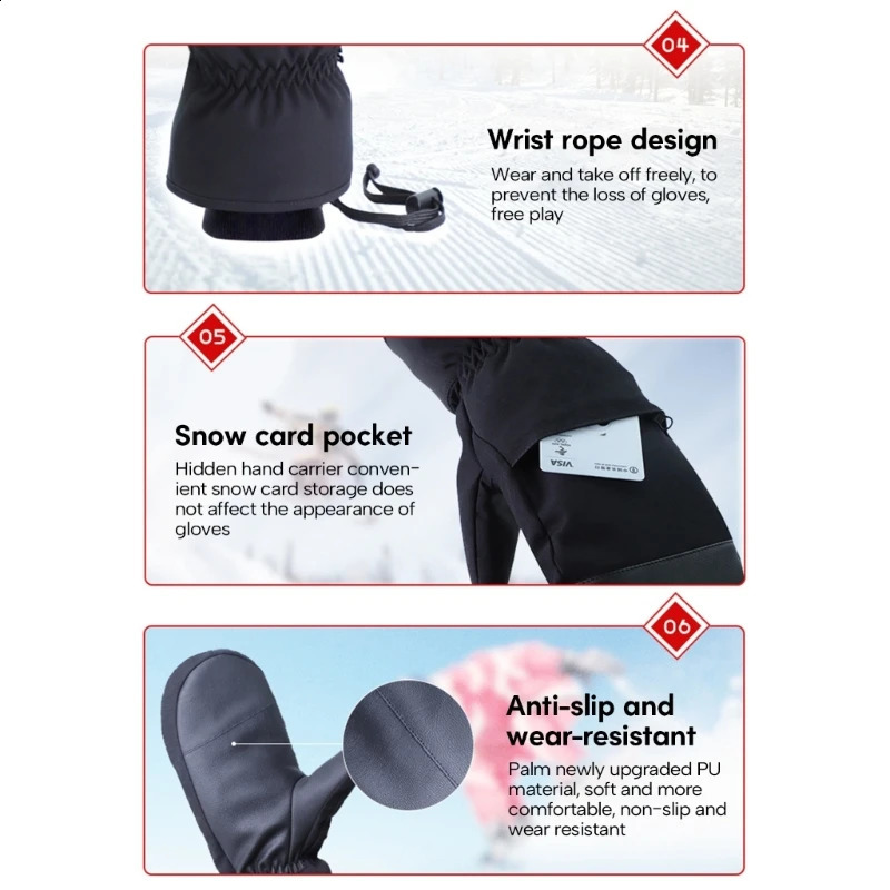 Ski Mittens for Men Women Winter Snow Mitts Touchscreens Waterproof Winter Gloves Warm for Cold Weather Snowboard G99D 240802