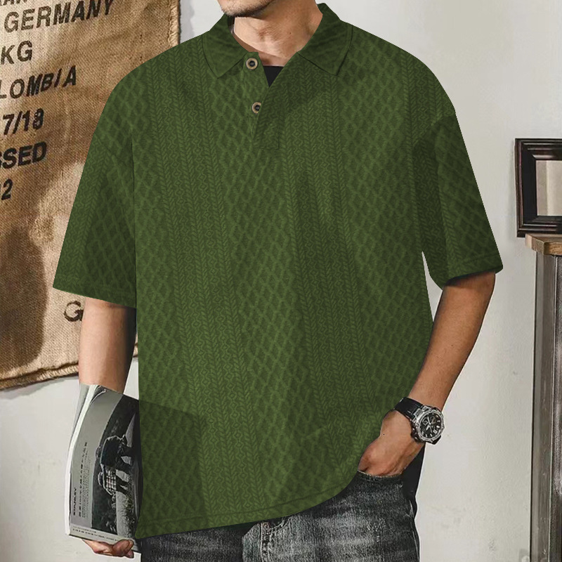 2024 Short sleeved POLO shirt for men's summer knit jacquard texture oversized loose collar niche t-shirt