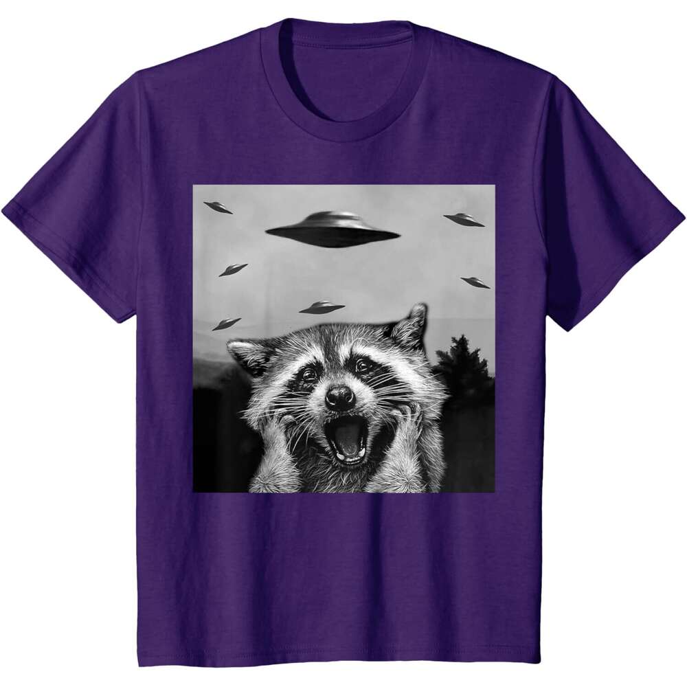 T shirt Mens Alien UFO Funny Raccoon Stuffed Animal For Men, Women, Kids T-Shirt shirts tshirt graphic tee Casual tops summer clothes Short sleeve Fre