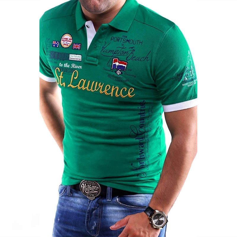 Summer European men's polo shirt printed casual fashion short sleeved lapel T-shirt