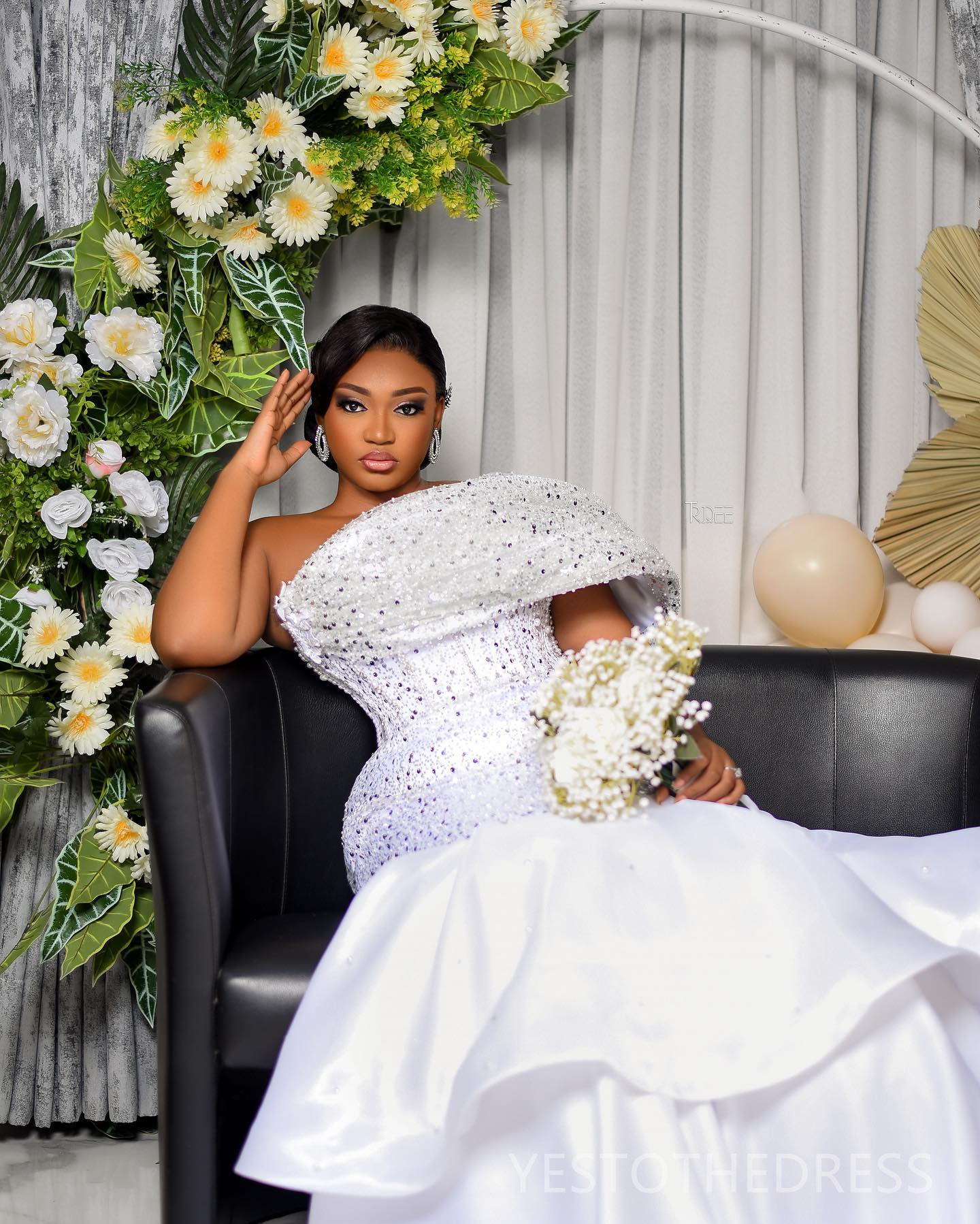 R&W 2024 Aso Ebi Plus Size Mermaid Dress Bridal Bride One Shoulder Sequined Lace Beaded Pearls Wedding Gowns for Marriage D289