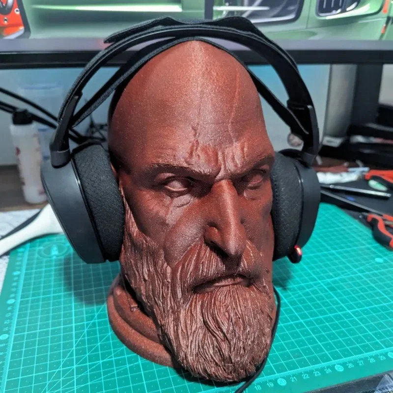 God Of War Kratos Statue Headphone Game Characters Toys Head Statue Desk Model Computer Headphone Stand Holder 240805