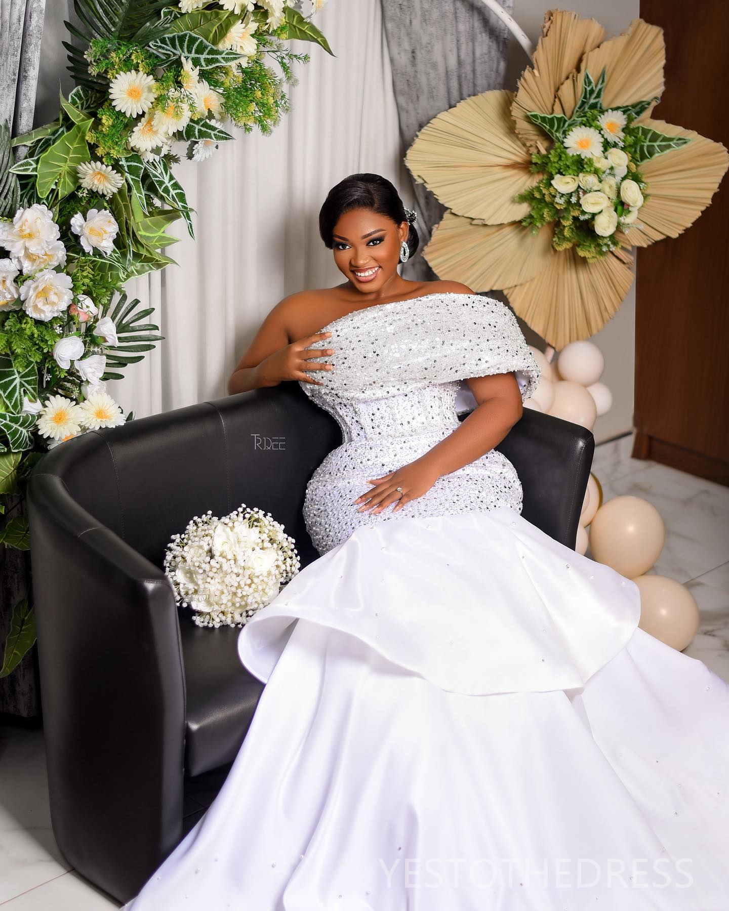 R&W 2024 Aso Ebi Plus Size Mermaid Dress Bridal Bride One Shoulder Sequined Lace Beaded Pearls Wedding Gowns for Marriage D289