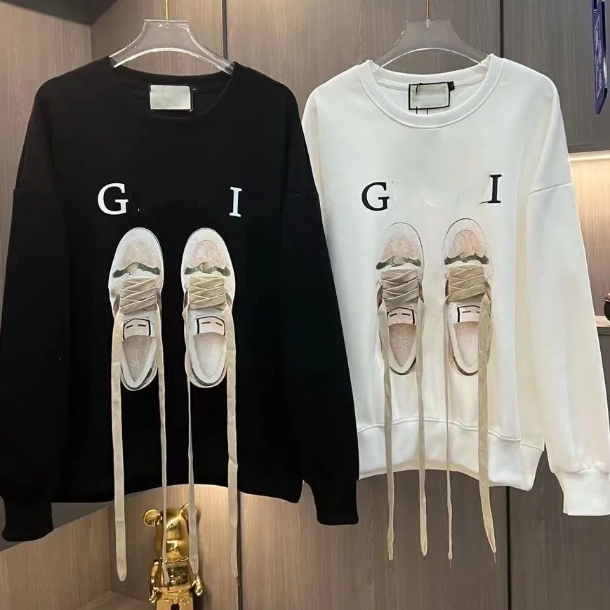 New women men o-neck long sleeve shoes pattern logo letter print designer loose sweatshirt couple hoodies pullover coat