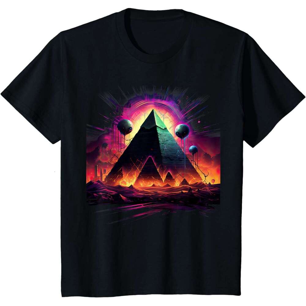 T shirt Mens Aliens Space UFO Ancient Egyptian Pyramids | Science Fiction T-Shirt shirts tshirt graphic tee Casual tops summer clothes Short sleeve Fr