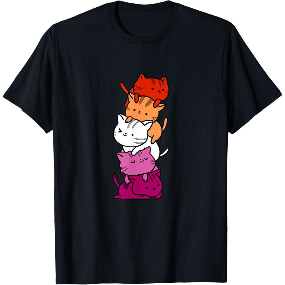 T shirt Mens Kawaii Cat Pile Orange Pink Lesbian Pride T-Shirt shirts tshirt graphic tee Casual tops summer clothes Short sleeve Free shipping