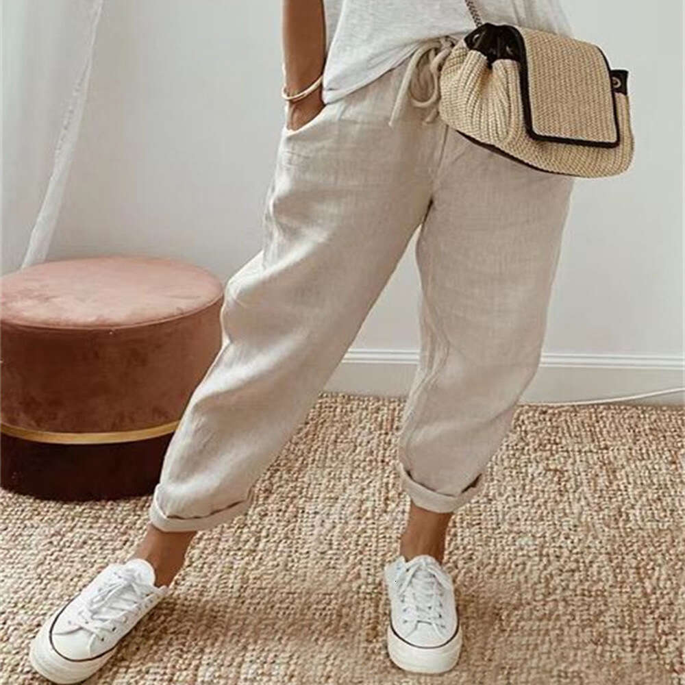 2024 New Womens Cotton and Linen Solid Color Multi-color Multi Size Casual Pants Casual Trousers Nine Points Bound Feet Military Pants for Man