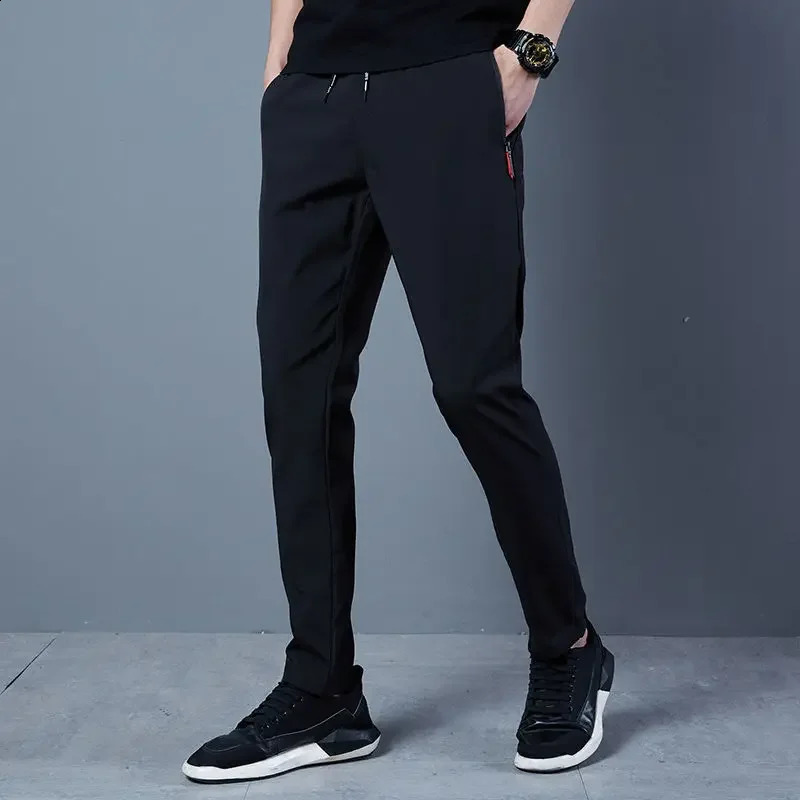 Mens Casual Pants Ice Silk Thin Sports Pants Mens Elastic Straight Trousers Breathable Quick-drying Pants Joggers Men 240819