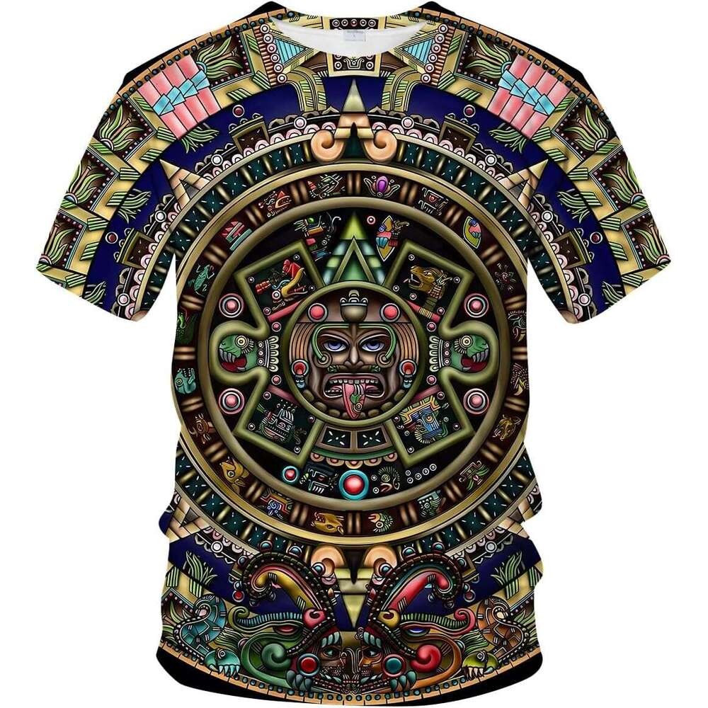 T shirt Mens Aztec T-Shirt with Mayan Totems Design Themed Printed Tee shirts tshirt graphic tee Casual tops summer clothes Short sleeve