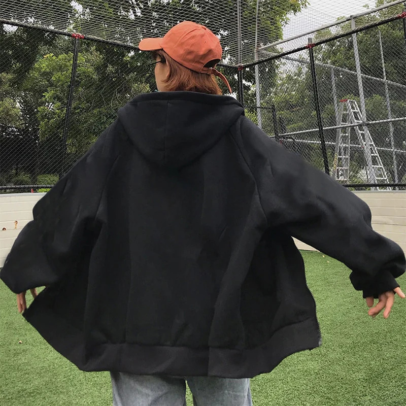 Mens Zipper Hoodies Streetwear Casual Zip Up Jacket Male Solid Color Loose Sweatshirts Simple Hooded Coats 240816