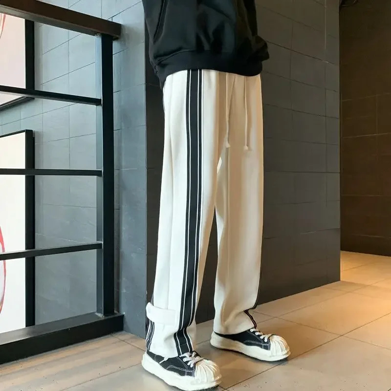 Trousers Male Straight Wide Mens Casual Pants Hip Hop Stripe Baggy Trend Comfortable Harajuku Y2k Fashion Korean Style Summer 240805