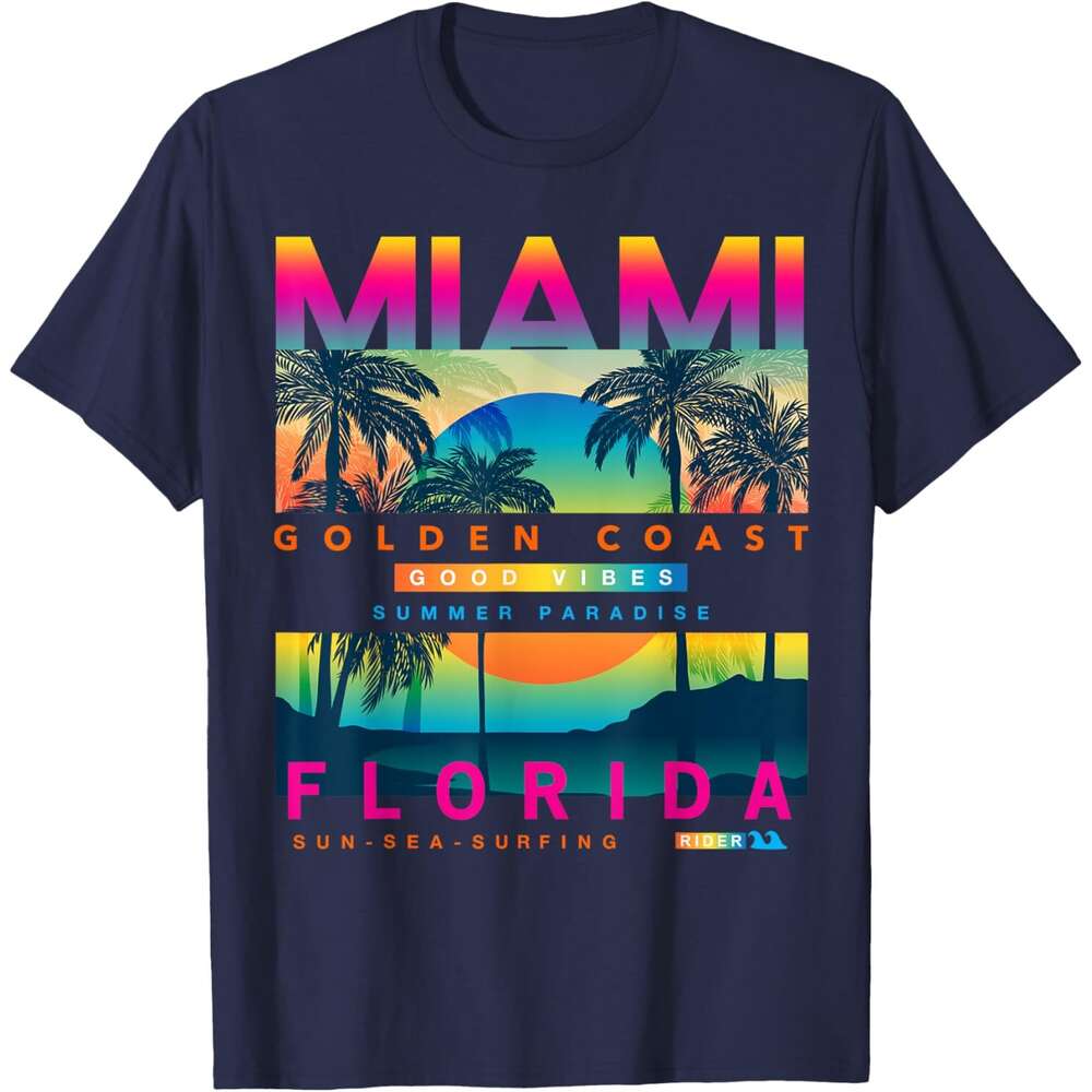 Fashion T shirt Mens Wear Florida T shirts, Miami Colorful Sunrise graphic T-Shirt shirts tshirt graphic tee Casual tops summer clothes Short sleeve F