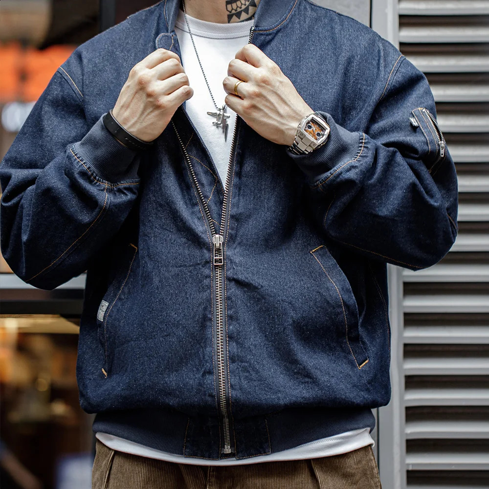 Maden retro denim MA1 flight jacket 89 oz baseball collar bomber Amekaji casual windproof mens clothing 240824