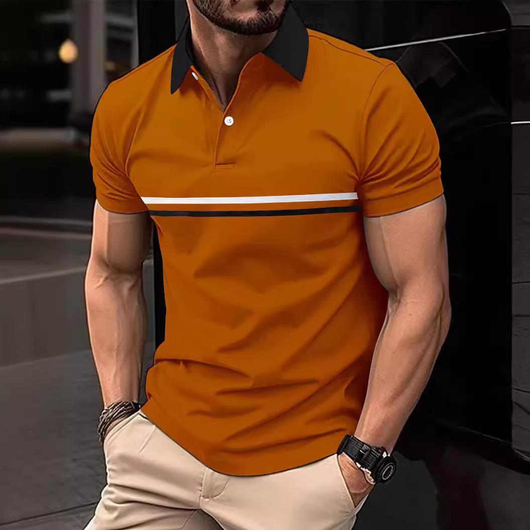 2024 Spring/Summer Striped Button Men's Polo Shirt T-shirt