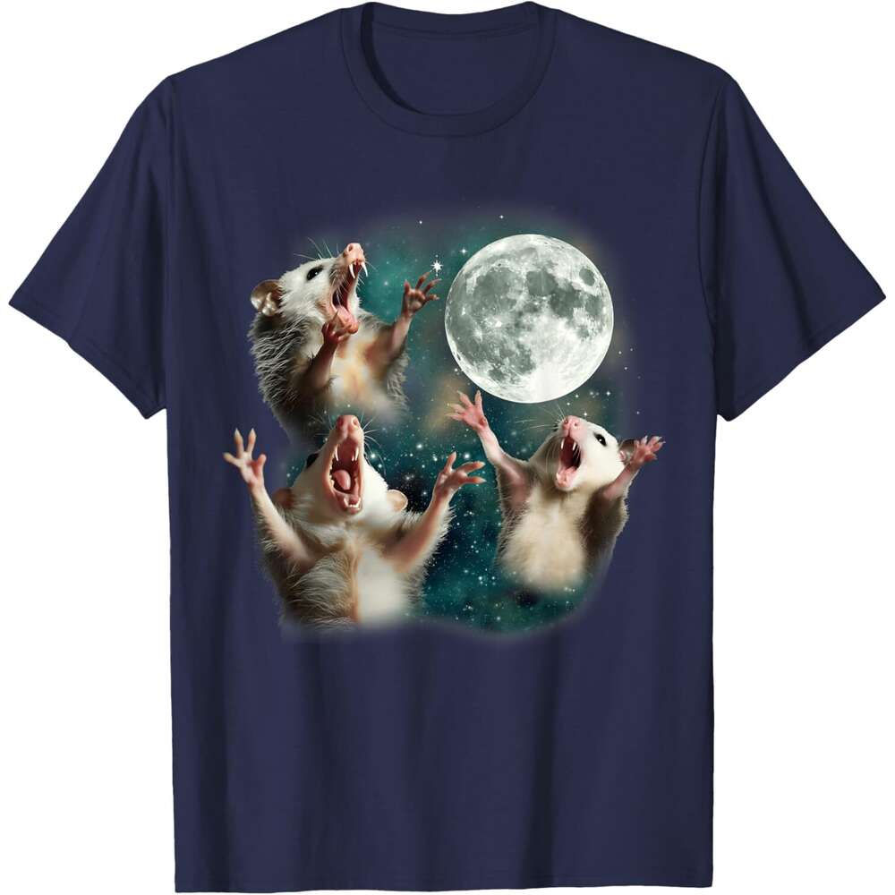 T shirt Mens Three Possum Moon 3 Opossum Funny Weird Cursed Meme T-Shirt shirts tshirt graphic tee Casual tops summer clothes Short sleeve Free shippi
