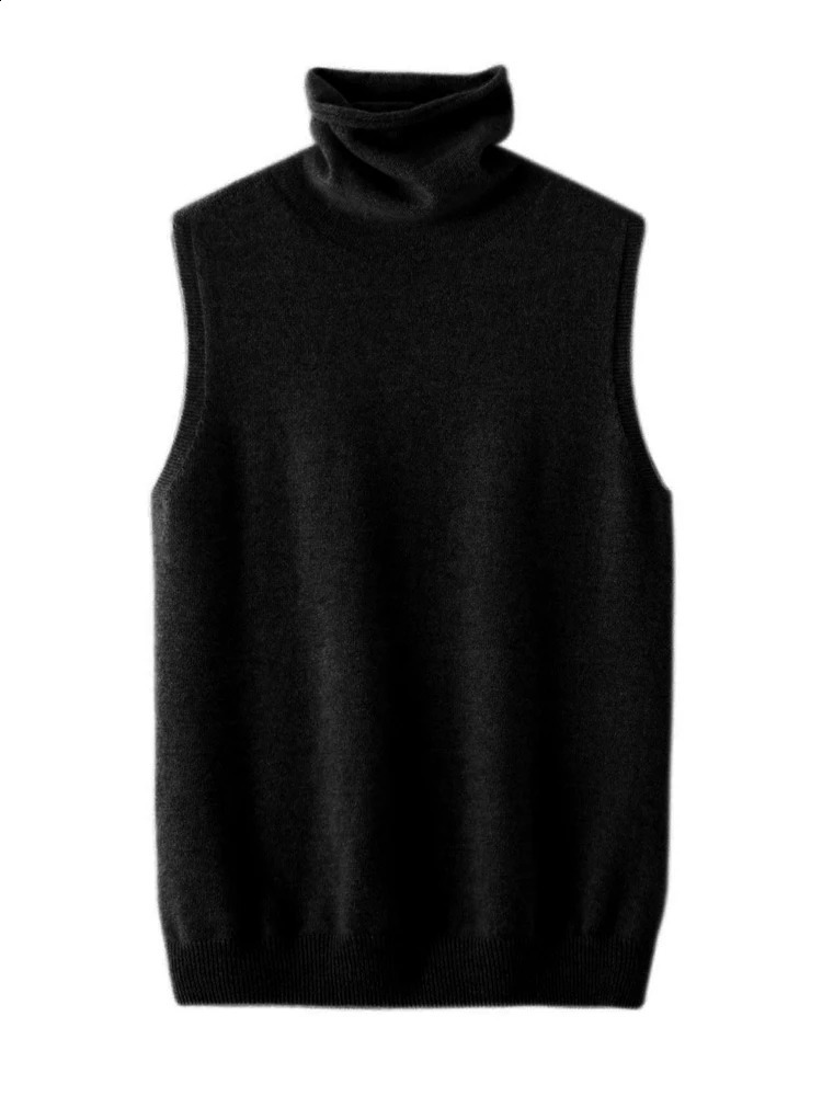 Women Autumn Winter Sleeveless Turtleneck Pullover Vest 100% Merino Wool Sweater Basic Soft Knitted Waistcoat Korean Style Top 240801