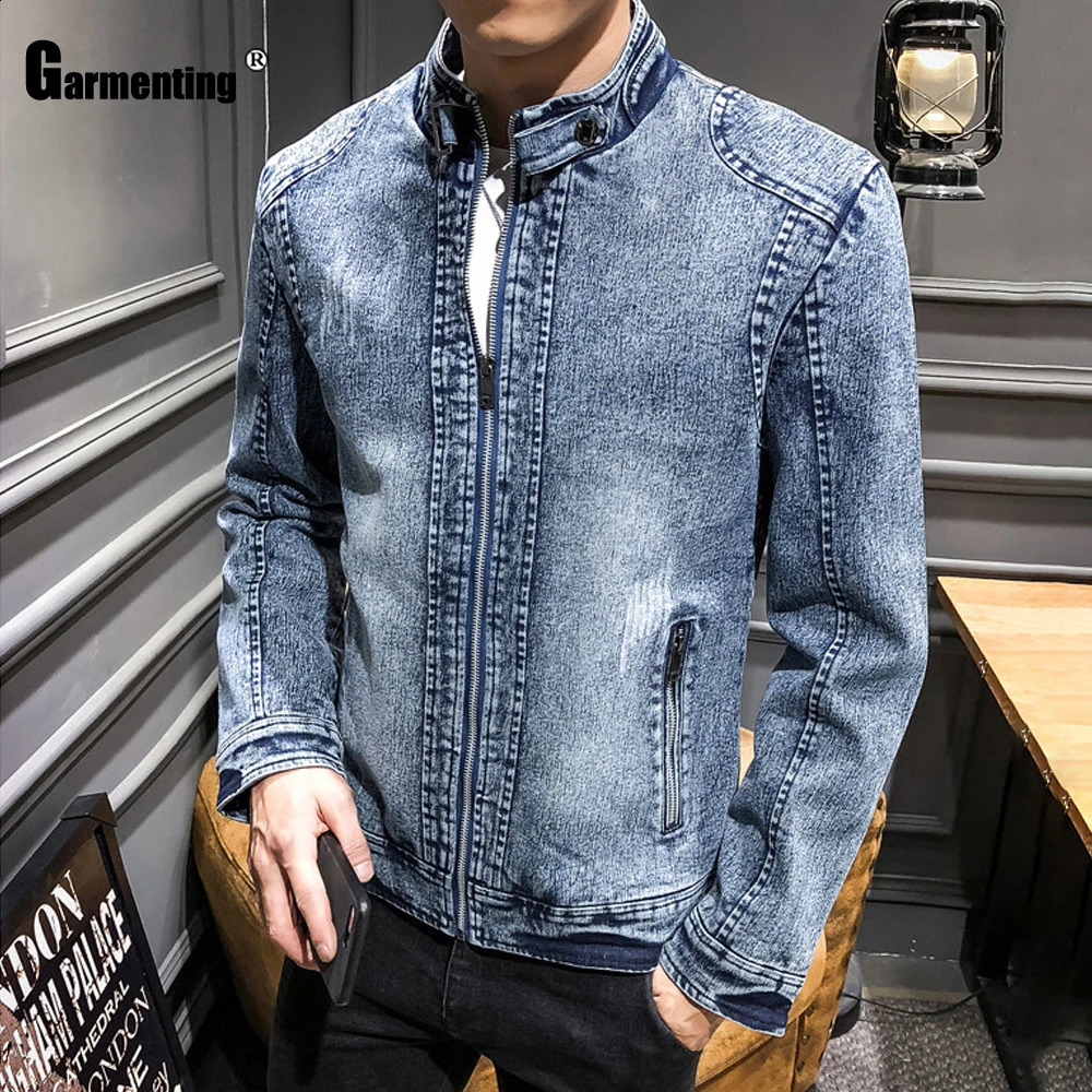 Clothing mens Demin jacket Trendy autumn winter Mandarin collar zipper ultrathin fit clothing 240824