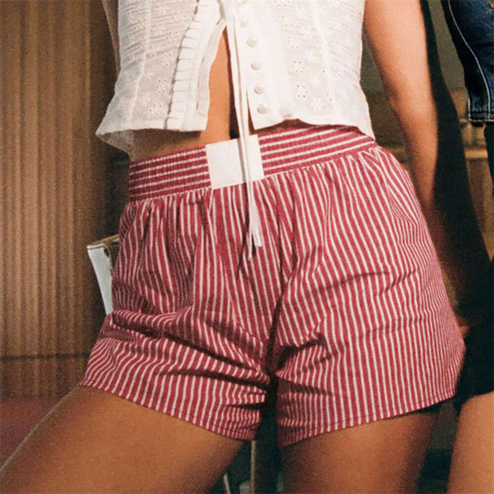 Fashion Thin Striped Patchwork Women Y2k Medium Stretch Waist Shorts with Pockets for Womens Casual Sleepwear Half Pants for Men Pants Trousers Cartoo