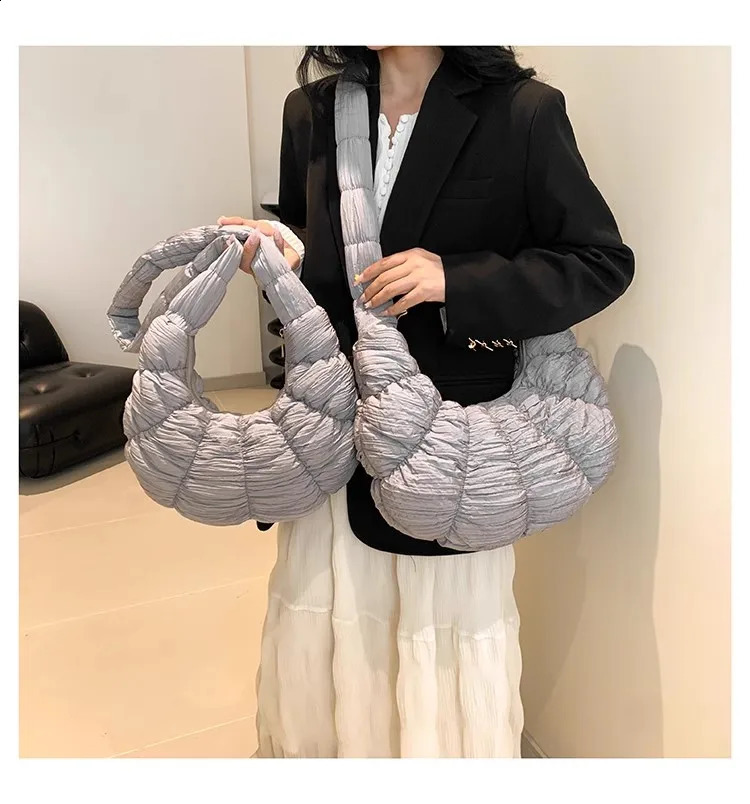 Fashion Croissant Quilted Shoulder Cross Bag Womens Stray Handbag and Wallet Nylon Mat Threaded Messenger Bag 240802