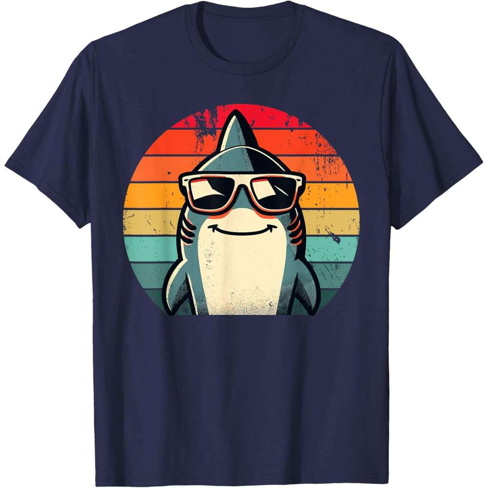 T shirt Mens Cool Retro in Sunglasses 70s 80s 90s Funny Shark T-Shirt shirts tshirt graphic tee Casual tops summer clothes Short sleeve Free shipping