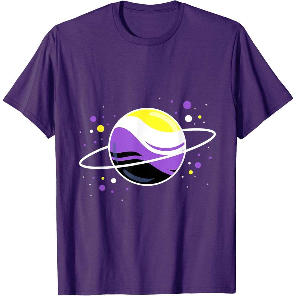 T shirt Mens Outer Space Planet Nonbinary Pride T-Shirt shirts tshirt graphic tee Casual tops summer clothes Short sleeve Free shipping