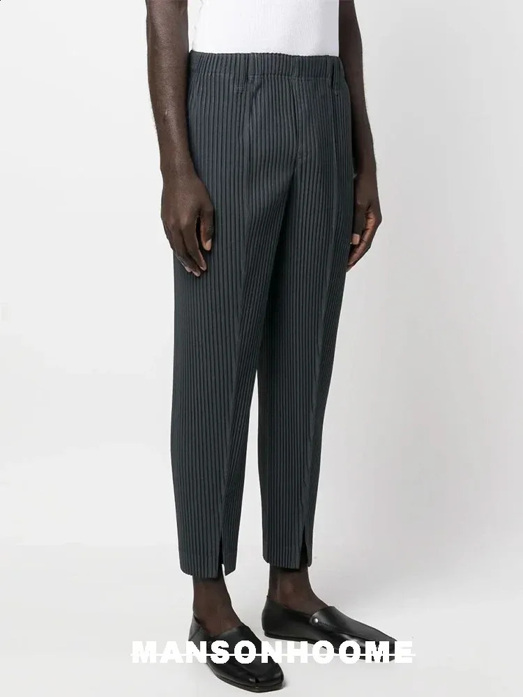 Miyake Pleated Men Pencil Pants High Waist Homme Causal Mens Casual Pants 240805