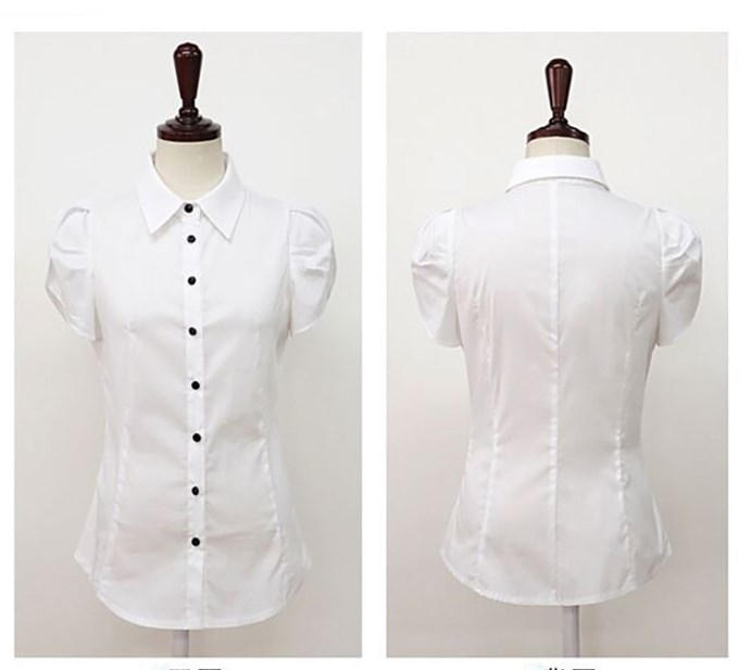 Wholesale-women v-neck fashion short-sleeved frock shirt office lady cotton blouse free shipping white&blue&pink