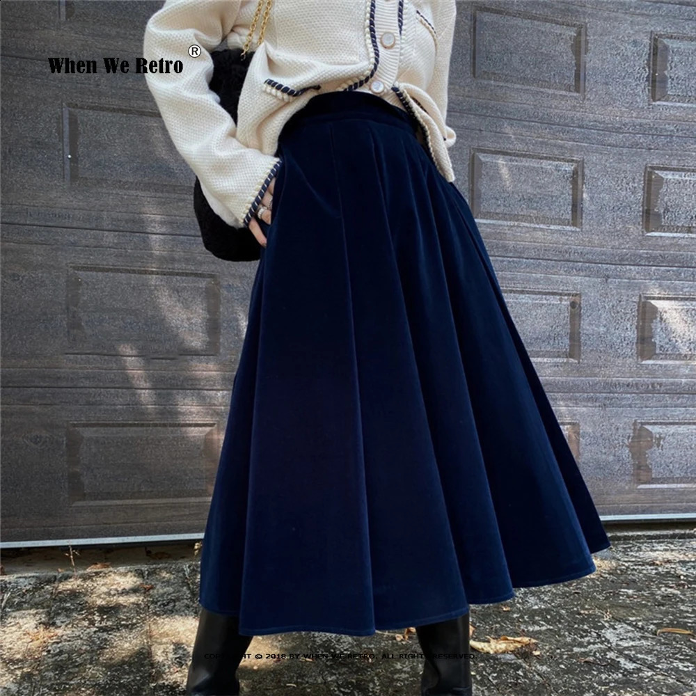 Arrival Women Autumn Winter Skirt Black Blue Coffee A Line Retro Vintage Long Midi Velvet Skirt SS0032 240802