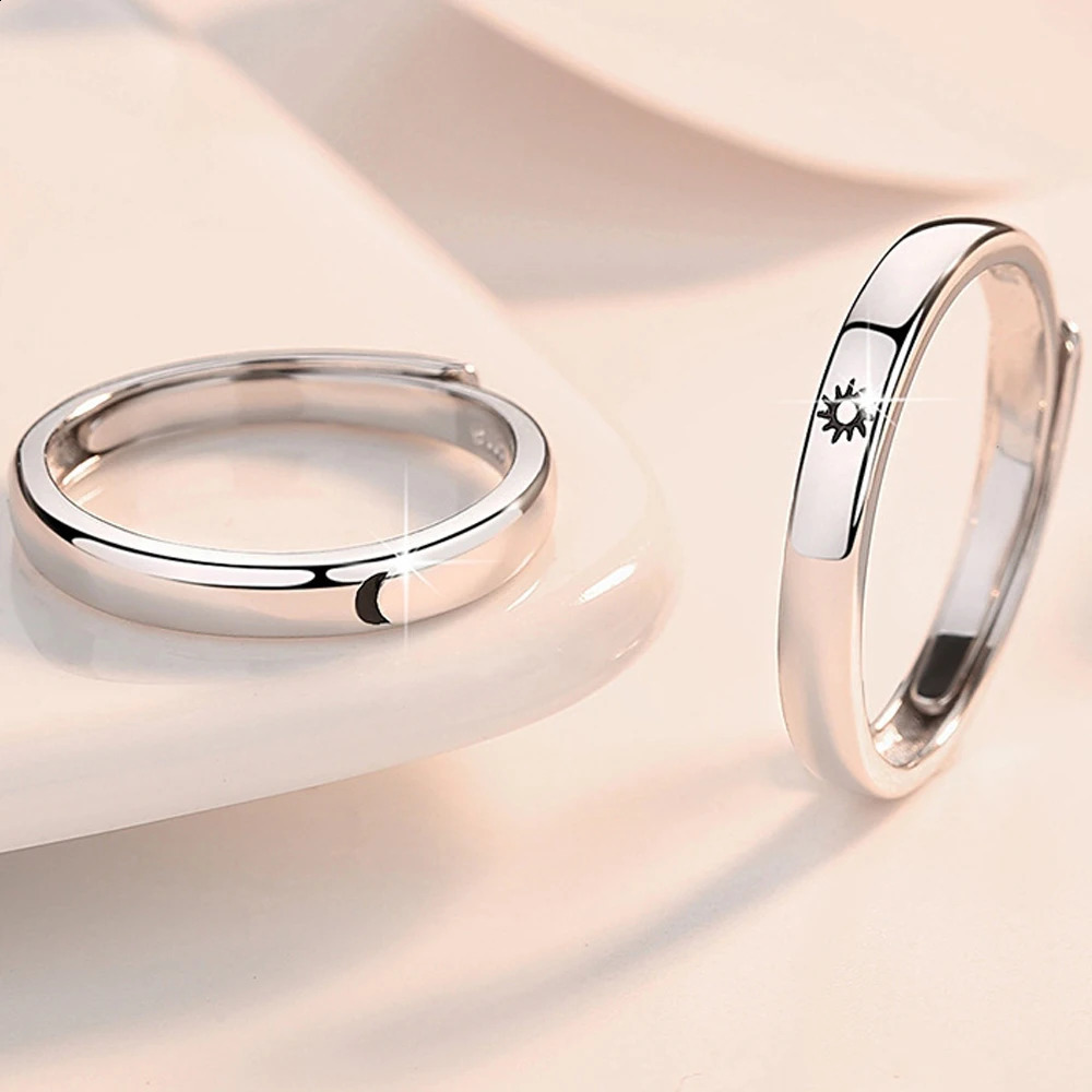 Monkton 925 Sterling Silver Couple Ring for Women Men Classic Sun Moon promise Ring Anniversary Gift for Girlfriend with Box 240905