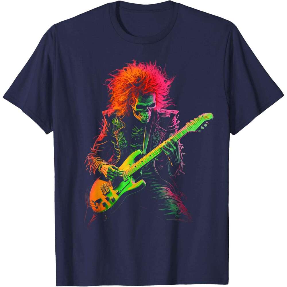 Fashion T shirt Mens Skeleton Graphic Tee Playing Guitar Rock Band Halloween T-Shirt shirts tshirt graphic tee Casual tops summer clothes Short sleeve