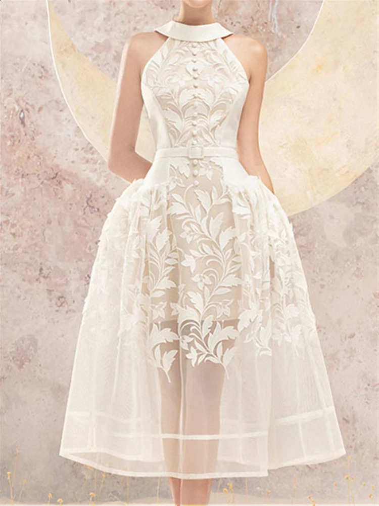 Backless Sleeveless Sexy Woman Dress Runway Embroidery Beach Boho Summer Vintage Lace Sundress Women Party Dresses Femme 240805