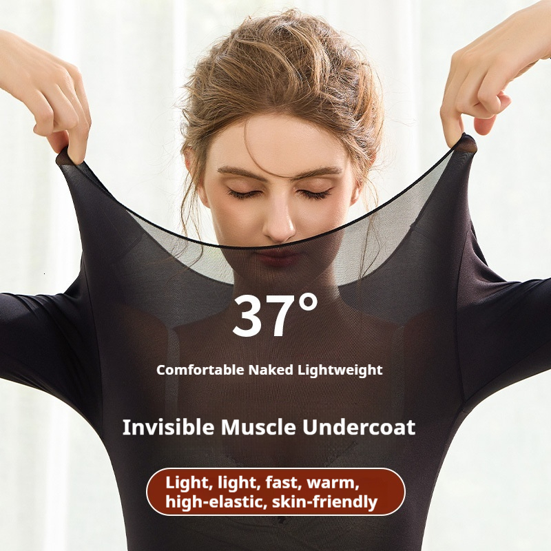 Round neck high elasticity and winter ultra-thin bottom warm autumn pants, beautiful skin clothes, close fitting underwear, invisible clothes H85#29 b