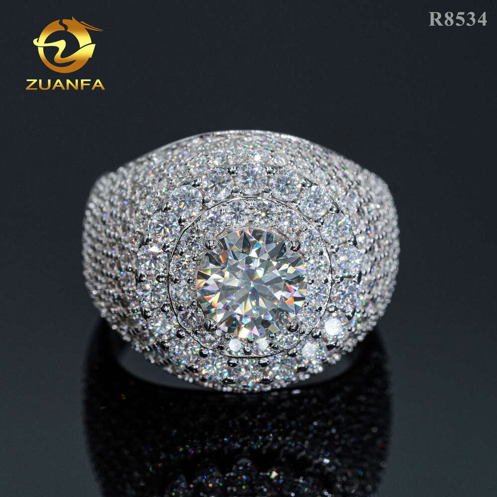 Top sale men diamond sterling sier iced out fine jewelry solitaire pave moissanite hip hop ring