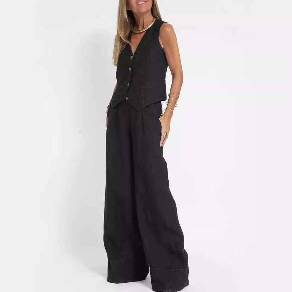 2024 New Fashion Vest Pants Splicing Cotton and Hemp Casual Set